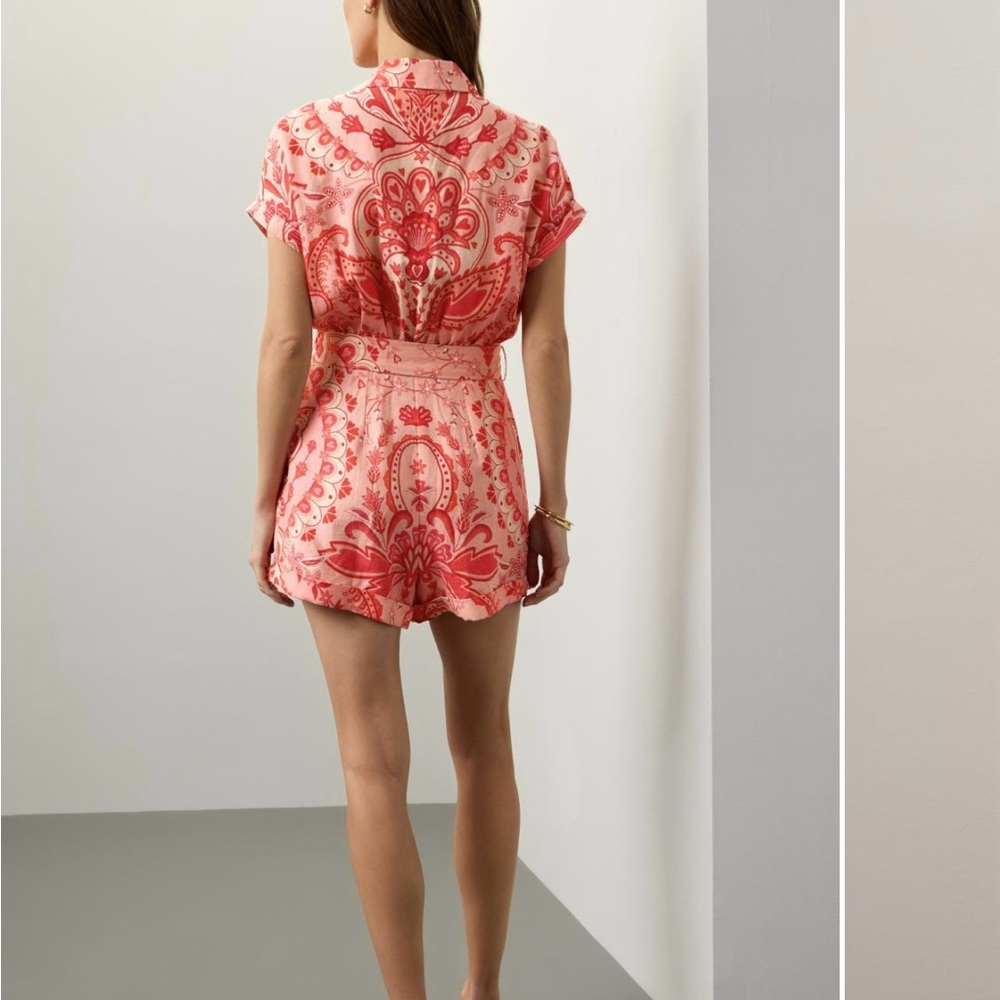 Farm Rio Jaipur Linen Print Romper with Belt - Picture 3 of 13
